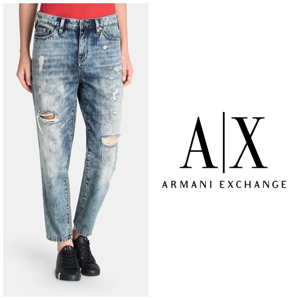 Armani Exchange Corroded Indigo Wash Boyfriend 👖